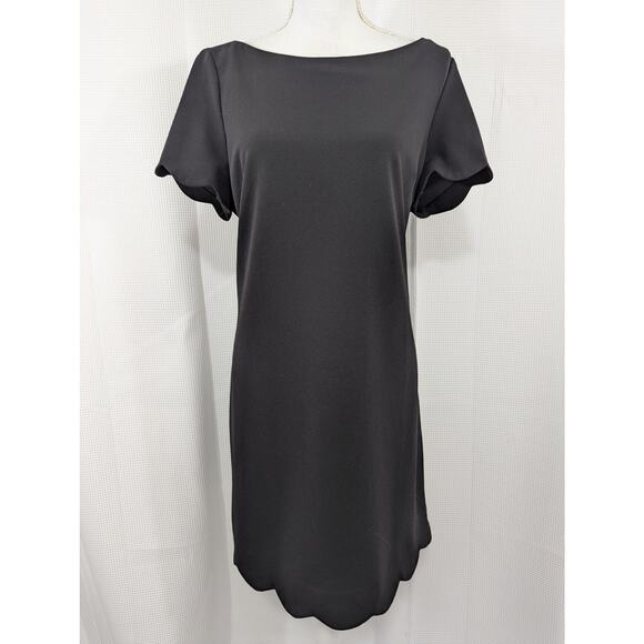 NWOT! JONES STUDIO! J- NEW YORK! ELEGANT BLACK SCALLOPED HEM/SLEEVE DRESS! SZ L - Picture 2 of 9
